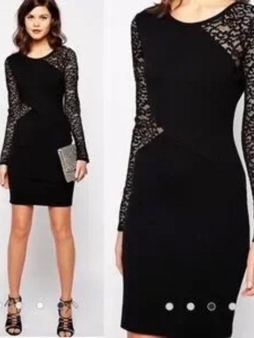 BCBGMaxAzria Jordan Black Knit Bodycon Lace Sleeve & Cutout Cocktail Dress Sz:S